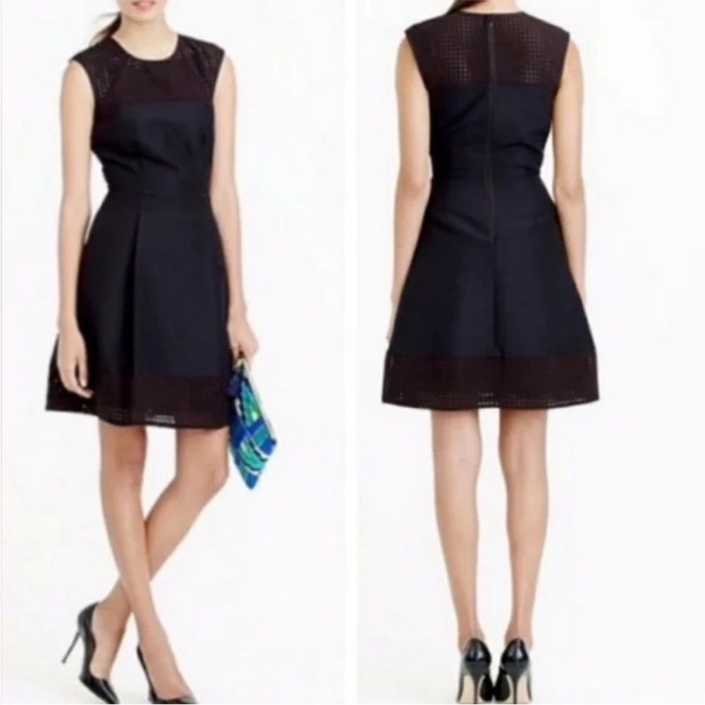 J. Crew Black Fit and Flare Perforated Mini Dress